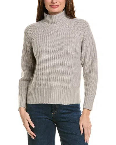 Neiman Marcus Mock Neck Raglan Rib Chunky 100% Cashmere Pullover In Gray