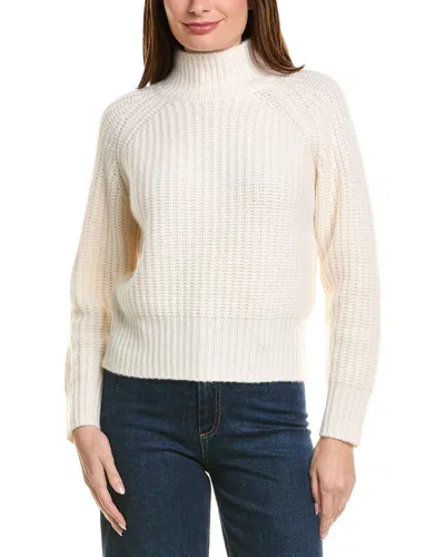 Neiman Marcus Mock Neck Raglan Rib Chunky 100% Cashmere Pullover In White