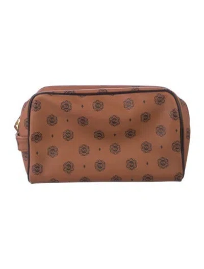 Pre-owned Neiman Marcus Monogram Cosmetic Pouch W/tags In Brown