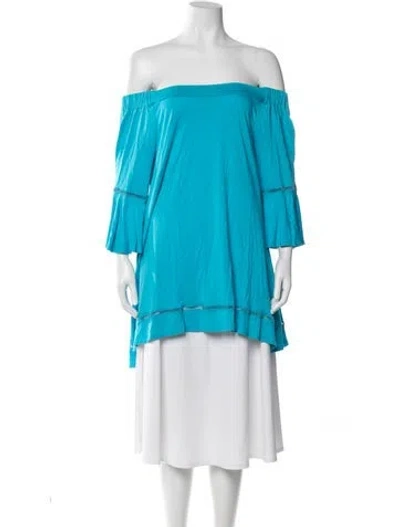 Pre-owned Neiman Marcus Off-the-shoulder Three-quarter Sleeve Tunic In Blue