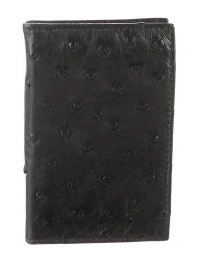 Pre-owned Neiman Marcus Ostrich Printed Bifold Wallet In Black