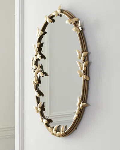 Neiman Marcus Oval Butterfly Mirror In Gold