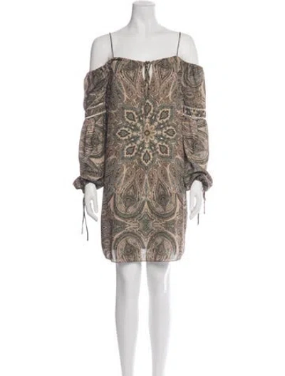 Pre-owned Neiman Marcus Paisley Print Mini Dress In Brown