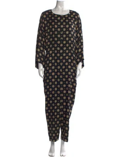 Pre-owned Neiman Marcus Patterned Crew Neck Jumpsuit In Black