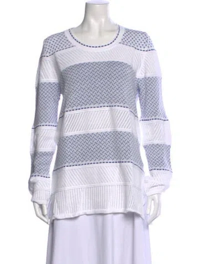 Pre-owned Neiman Marcus Patterned Crew Neck Sweater In White