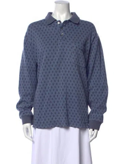 Pre-owned Neiman Marcus Patterned Long Sleeve Polo In Blue