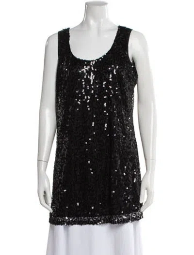 Pre-owned Neiman Marcus Patterned Scoop Neck Top In Black