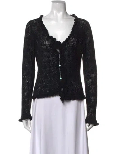 Pre-owned Neiman Marcus Patterned V-neck Sweater In Black
