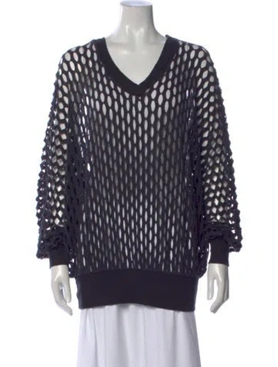 Pre-owned Neiman Marcus Patterned V-neck Sweater In Blue