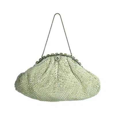Pre-owned Neiman Marcus Pave Rhinestone Studded Evening Bag In Sand