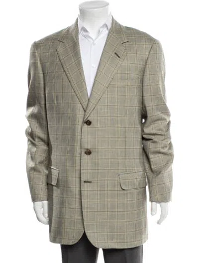 Pre-owned Neiman Marcus Plaid Print Blazer In Green