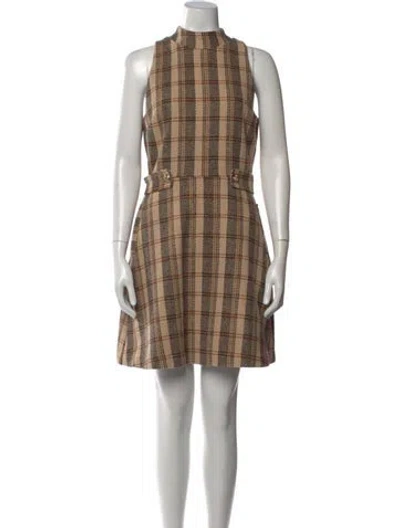 Pre-owned Neiman Marcus Plaid Print Knee-length Dress In Neutral