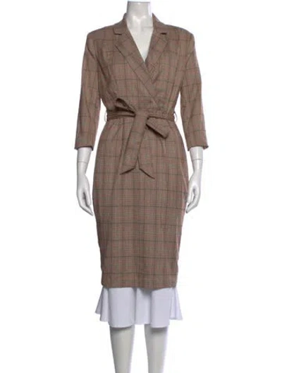 Pre-owned Neiman Marcus Plaid Print Knee-length Dress In Neutrals