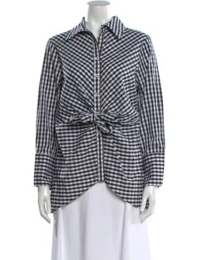 Pre-owned Neiman Marcus Plaid Print Long Sleeve Blouse In Black