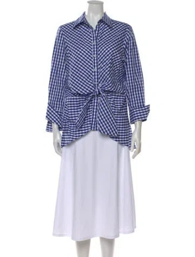 Pre-owned Neiman Marcus Plaid Print Long Sleeve Button-up Top In Blue