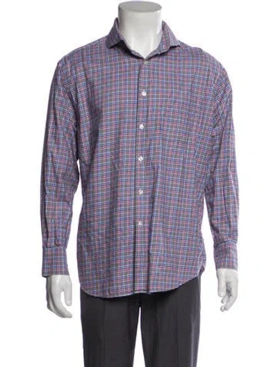 Pre-owned Neiman Marcus Plaid Print Long Sleeve Shirt In Blue