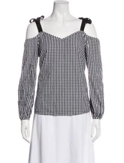 Pre-owned Neiman Marcus Plaid Print Off-the-shoulder Blouse In Multi