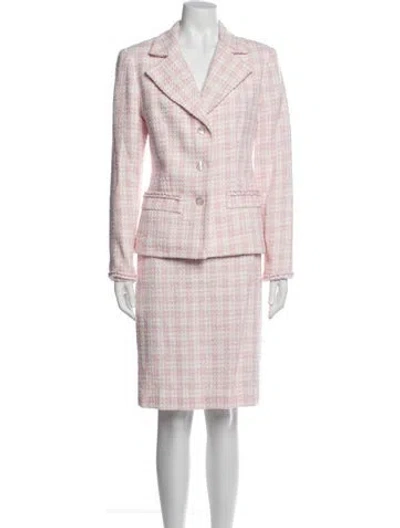 Pre-owned Neiman Marcus Plaid Print Pantsuit In Pink