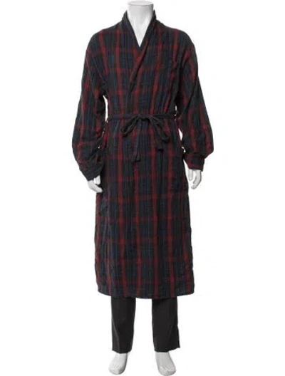 Pre-owned Neiman Marcus Plaid Print Robe In Red