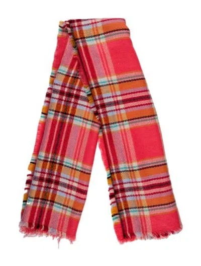 Pre-owned Neiman Marcus Plaid Print Scarf In Red