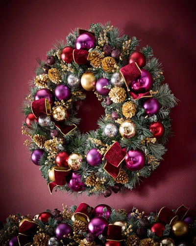 Neiman Marcus Plum Christmas 28" Prelit Wreath In Multi