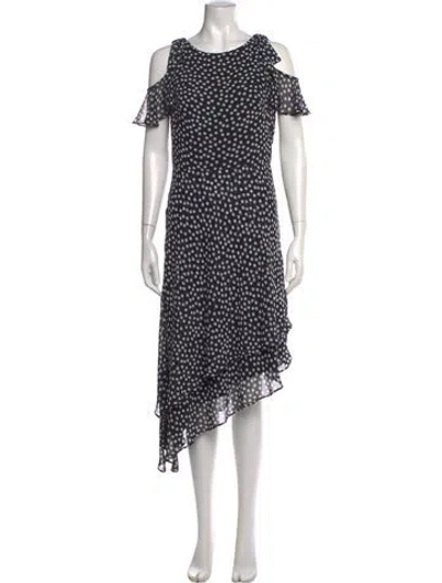Pre-owned Neiman Marcus Polka Dot Print Midi Length Dress In Black