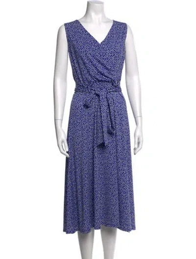 Pre-owned Neiman Marcus Polka Dot Print Midi Length Dress In Blue