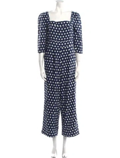 Pre-owned Neiman Marcus Polka Dot Print Square Neckline Jumpsuit In Blue