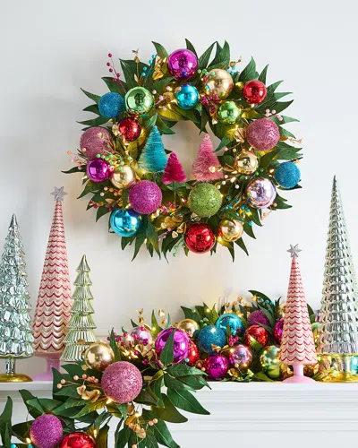 Neiman Marcus Pre-lit Bright Holiday Wreath, 28" In Multi