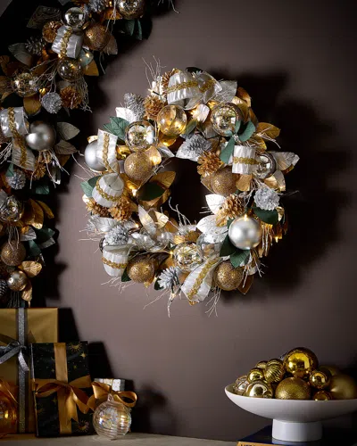 Neiman Marcus Pre-lit Silver And Gold Christmas Wreath, 28" In Multi
