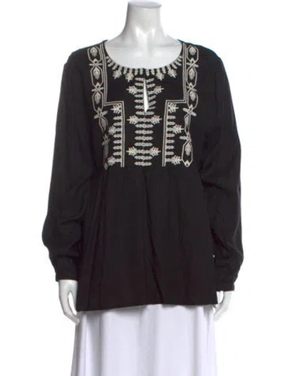 Pre-owned Neiman Marcus Printed Crew Neck Blouse In Black