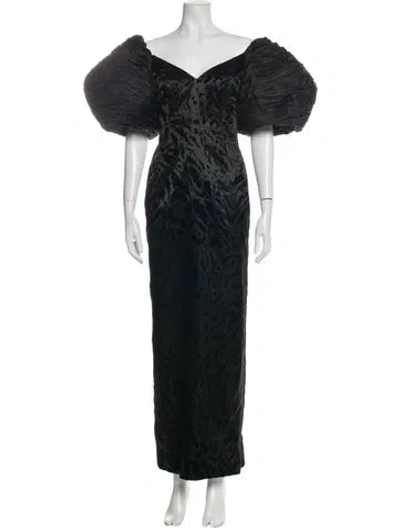 Pre-owned Neiman Marcus Printed Long Dress In Black