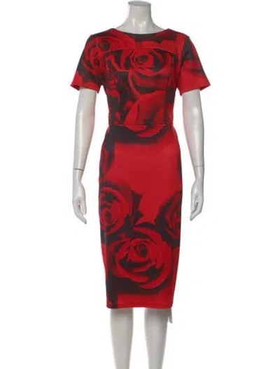 Pre-owned Neiman Marcus Printed Midi Length Dress In Red