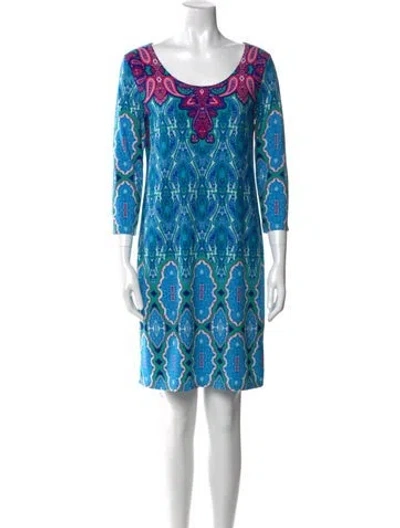 Pre-owned Neiman Marcus Printed Mini Dress In Blue
