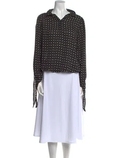 Pre-owned Neiman Marcus Printed Mock Neck Blouse In Black