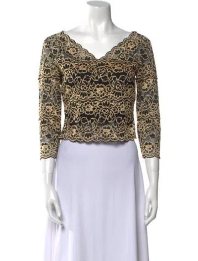 Pre-owned Neiman Marcus Printed V-neck Crop Top In Multi