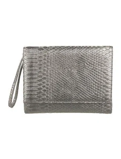 Pre-owned Neiman Marcus Python Clutch In Gray