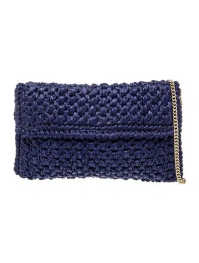 Pre-owned Neiman Marcus Raffia Clutch In Blue