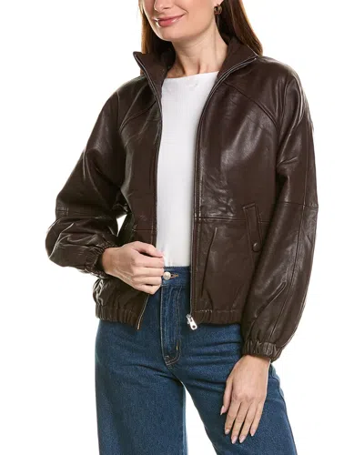 Neiman Marcus Relaxed Mock Neck Leather Bomber Jacket In Brown