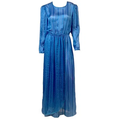 Pre-owned Neiman Marcus Ribbon Print Silk Dress Retailed By  In Blue