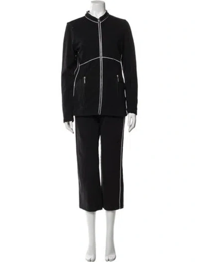 Pre-owned Neiman Marcus Ruffle Embellishment Pantsuit In Black