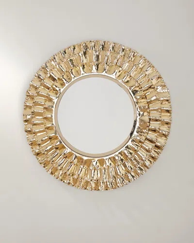 Neiman Marcus Ruffle Wall Mirror In Shiny Brass
