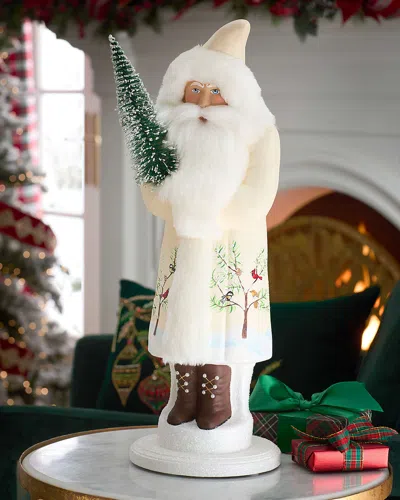 Neiman Marcus Santa With Cardinal Trees, 20" In White