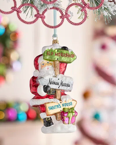 Neiman Marcus Santa With Road Signs Christmas Ornament In Multi