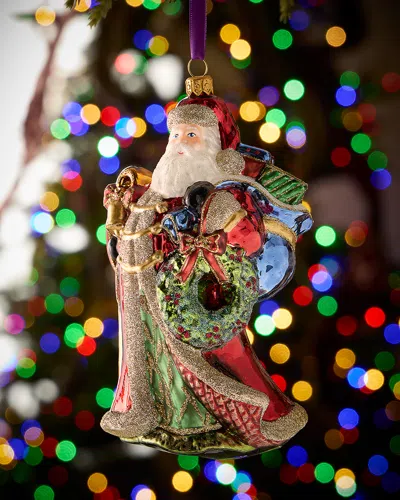 Neiman Marcus Santa With Wreath And Stick Ornament