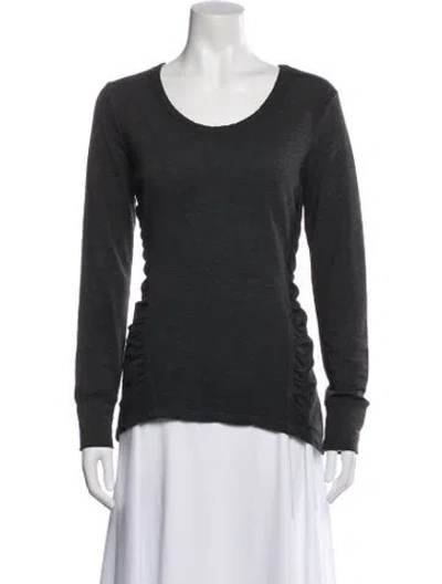 Pre-owned Neiman Marcus Scoop Neck Long Sleeve Top In Black