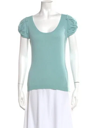 Pre-owned Neiman Marcus Scoop Neck Short Sleeve Top In Green