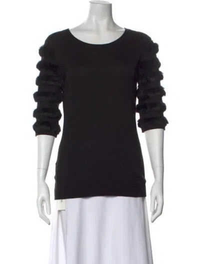 Pre-owned Neiman Marcus Scoop Neck Three-quarter Sleeve Blouse In Black