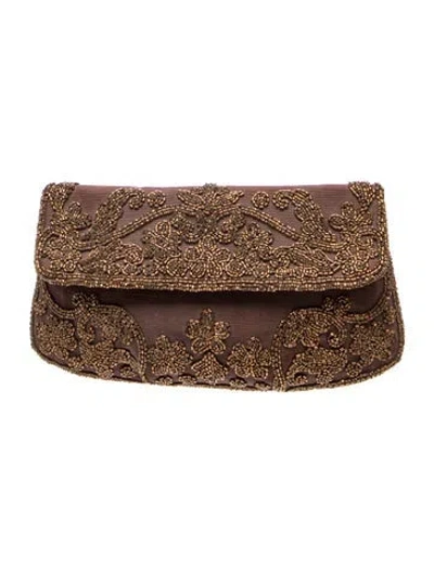 Pre-owned Neiman Marcus Sequins Clutch In Brown