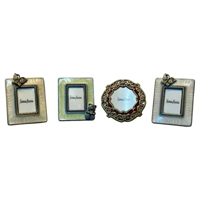Pre-owned Neiman Marcus Set Of Four Jay Strongwater For  Jeweled Enamel Miniature Frames In Gray